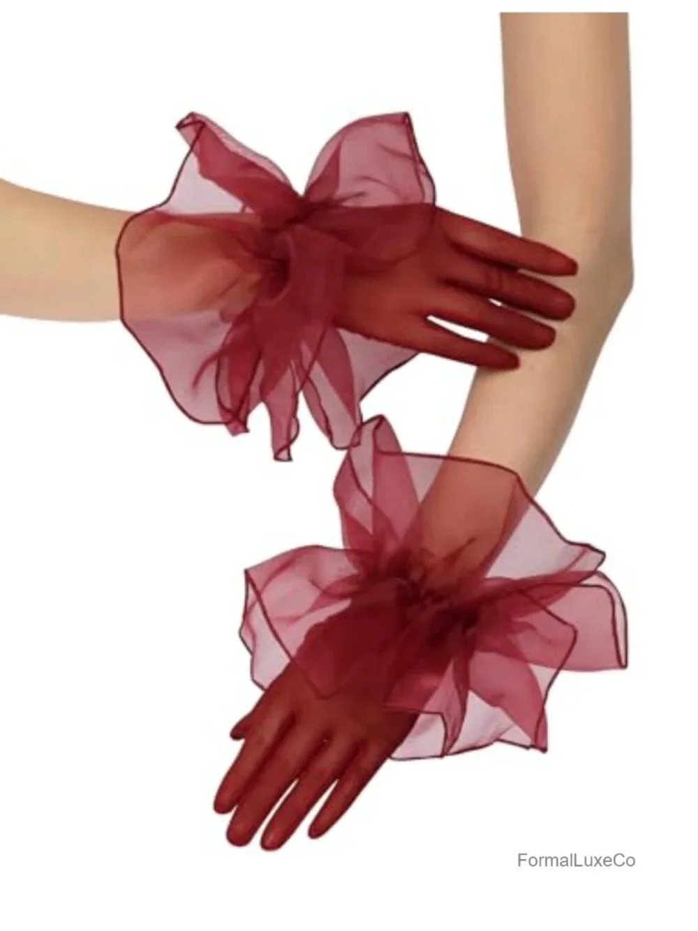 Short Mesh Gloves with Ruffles Sheer Lace Gloves for Costume, Opera & Dance